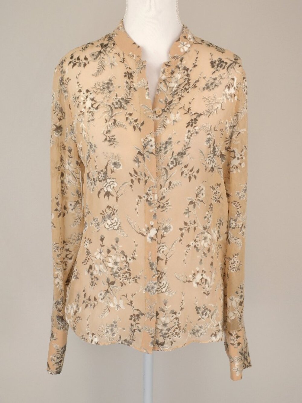 Alice + Olivia Henley Sheila Floral Burnout Button Down Blouse Top, Nude Brown